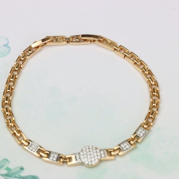 Elegant Rose Gold Bracelet with Pave Circle and Link Design, XPBL0653 - Picture 2 of 12